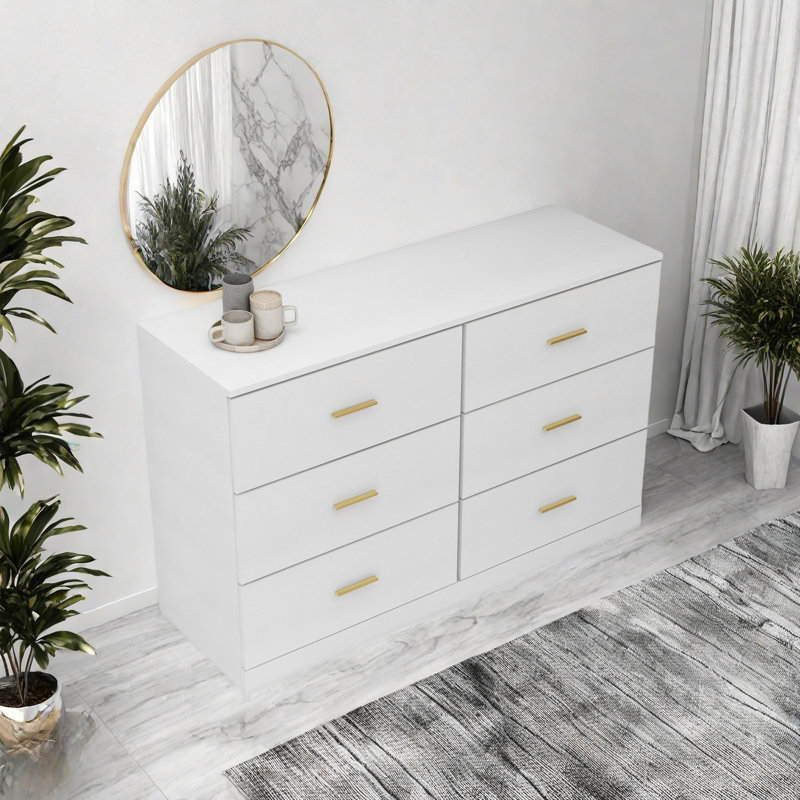 Commode moderne à 6 tiroirs pour la chambre à coucher - Vaste commode avec rangement, robuste et sécuritaire