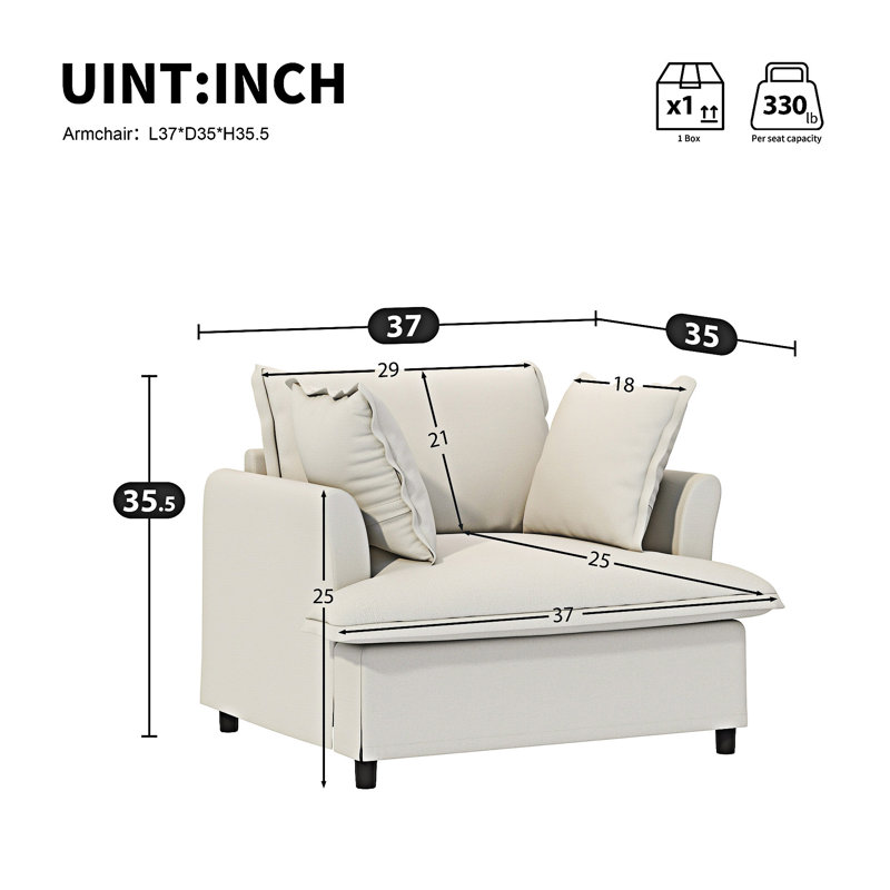 Canapé rembourré à une place avec coussins, Beige
