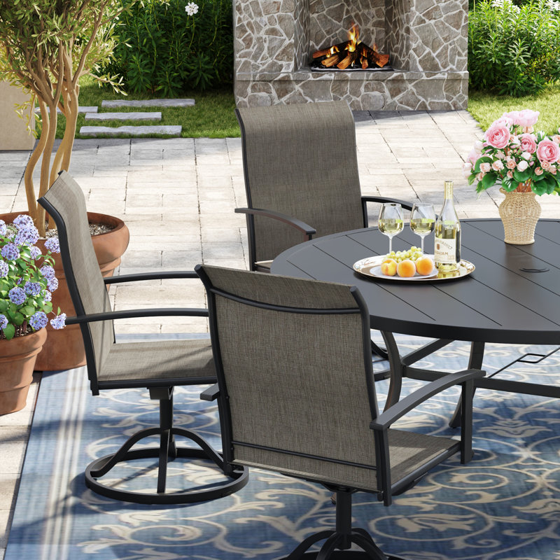 Round Patio Dining Set With 360° Swivel PVC-coated polyester Chairs, Black/Brown