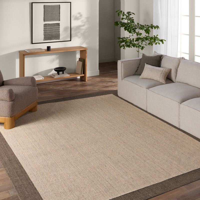 Ebern Designs Leyar Handmade Bordered Beige/Brown Area Rug, Rectangle 10' x 14'