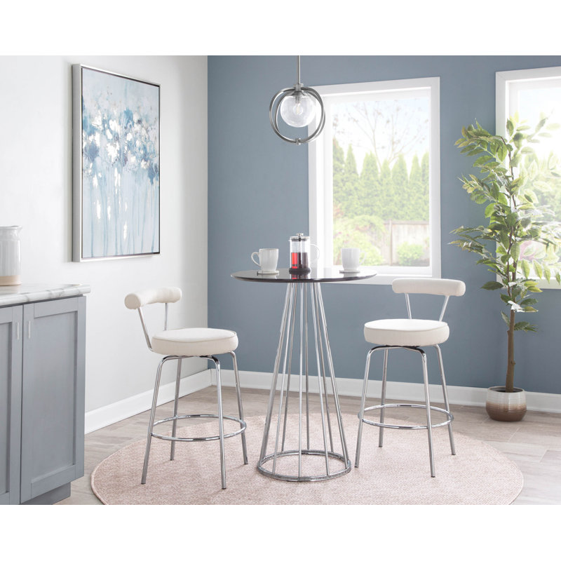 Kayson 25.5" Swivel Fabric Upholstered Counter Stools, Cream/Chrome