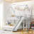 Twin over Full House Bunk Bed with Slide and Built-in Ladder, Solid Wood Frame, White-1882904352