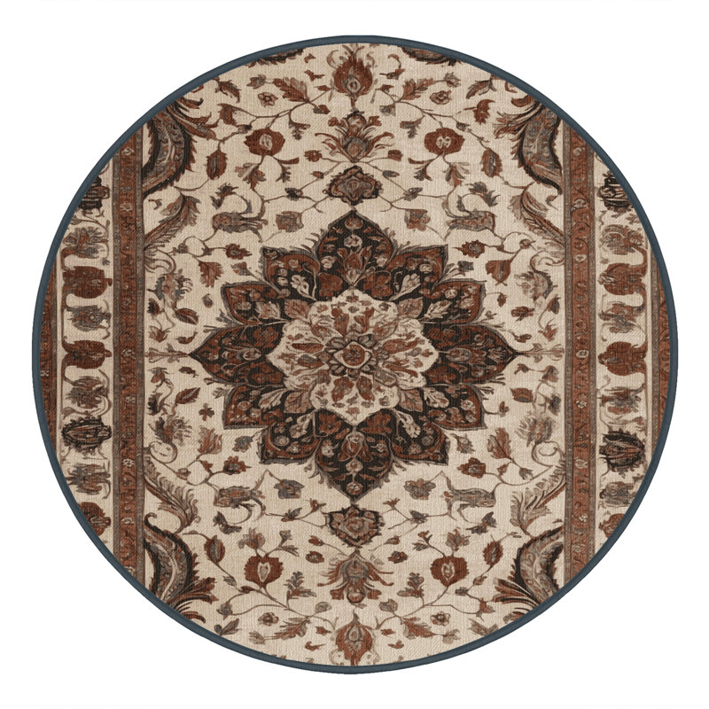 Tapis brun lavable à la machine, Rond 3 pi
