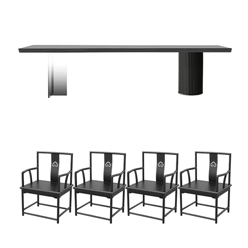 4 - Person Solid Wood Top Double Pedestal Dining Set, 29.53"H x 78.74"L x 29.53"W
