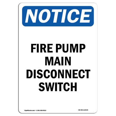 Fire Pump Main Disconnect Switch Sign