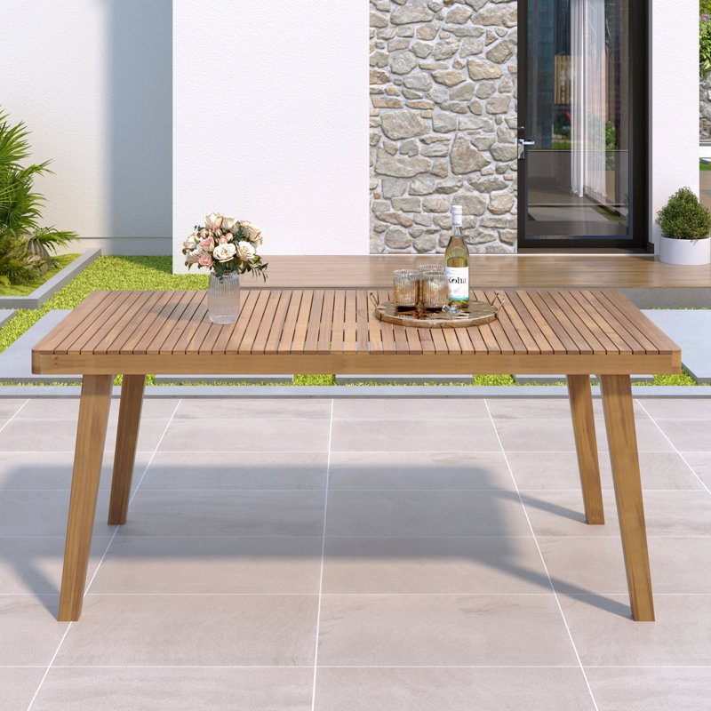 69" Acacia Wood Outdoor Patio Dining Table, With Slatted Top, 300 Lbs Weight Capacity, Ideal For Patio And Garden Gatherings