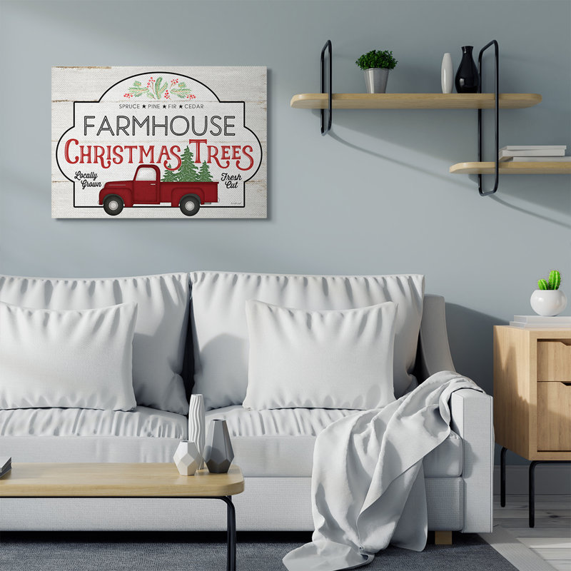 Enseigne rétro arbre de Noël rustique par Jennifer Pugh-impression d’art graphique, H 30 po x l 40 po x 1,5 po, Toile tendue