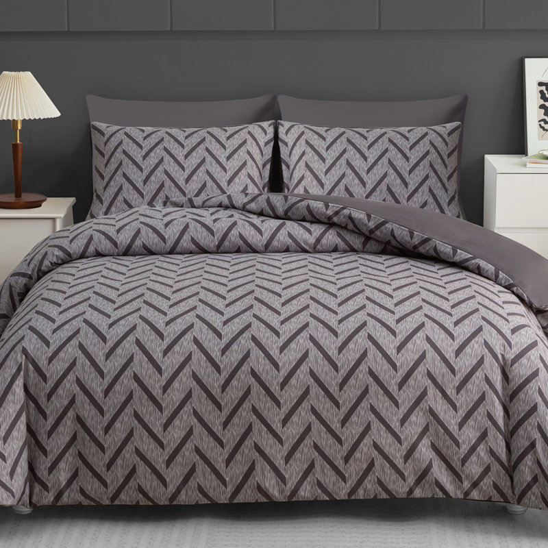 Premium Reversible Duvet Cover Set with Zipper Closure and Corner Ties, King Duvet Cover + 2 Standard Pillowcases