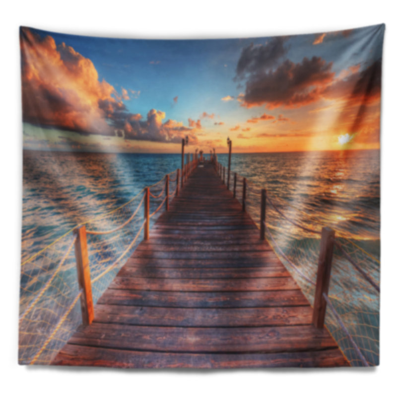 Coucher de soleil sur une tapisserie en bois, H 78 po x l 92 po
