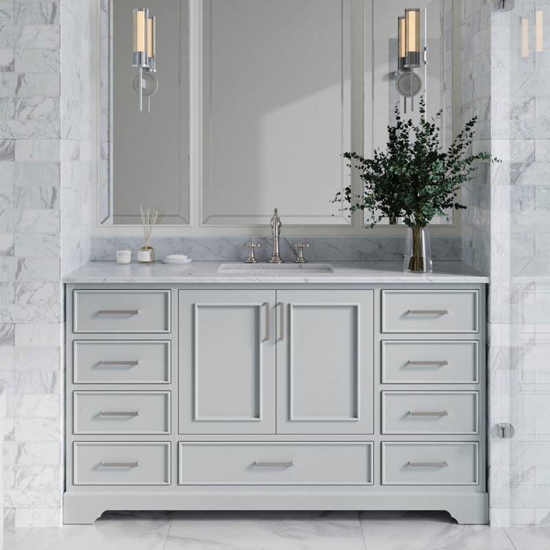 61'' Single Bathroom Vanity with Carrara Marble Top, Gray
