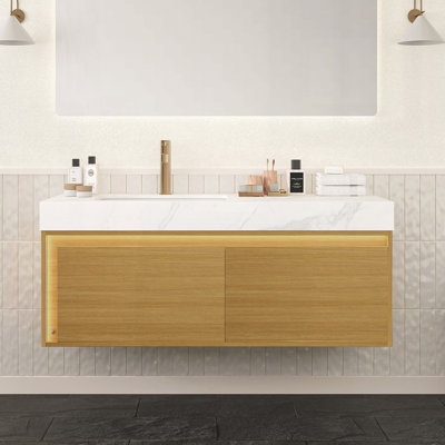 Meuble-lavabo flottant 48 po avec lavabo et armoire de rangement en contreplaqué