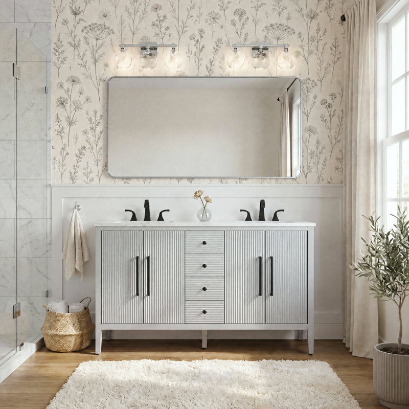 Meuble-lavabo double 60 po, Gris