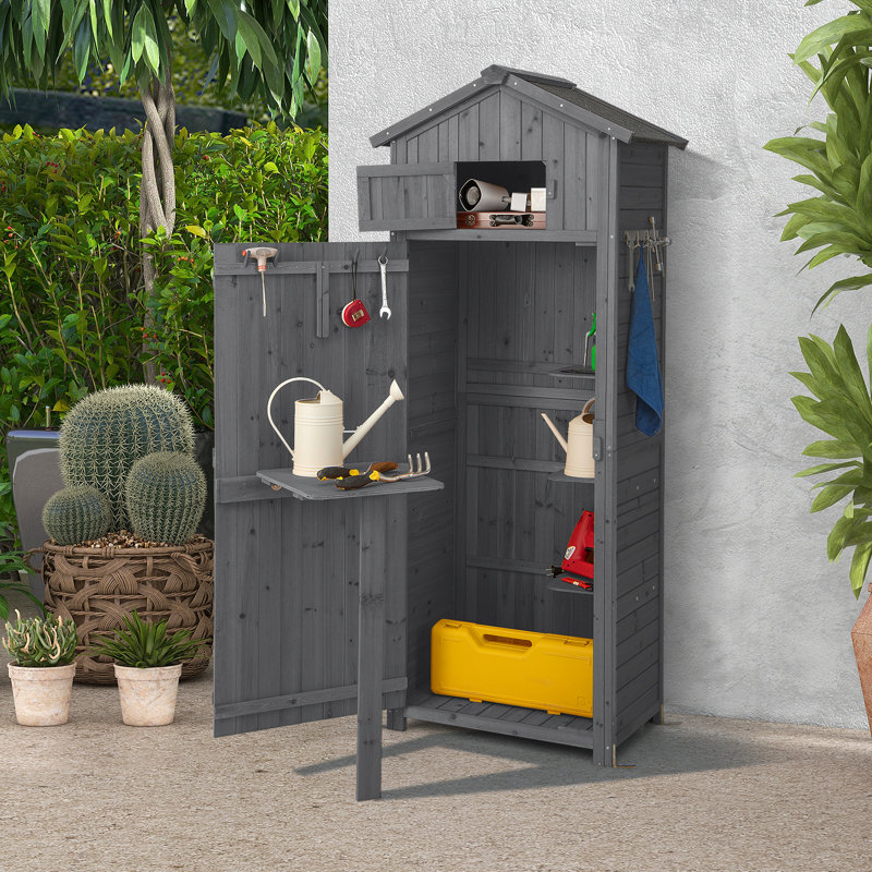 Garden Storage Shed 180CM Tall Outdoor Storage Cabinet With Lockable Doors-Grey