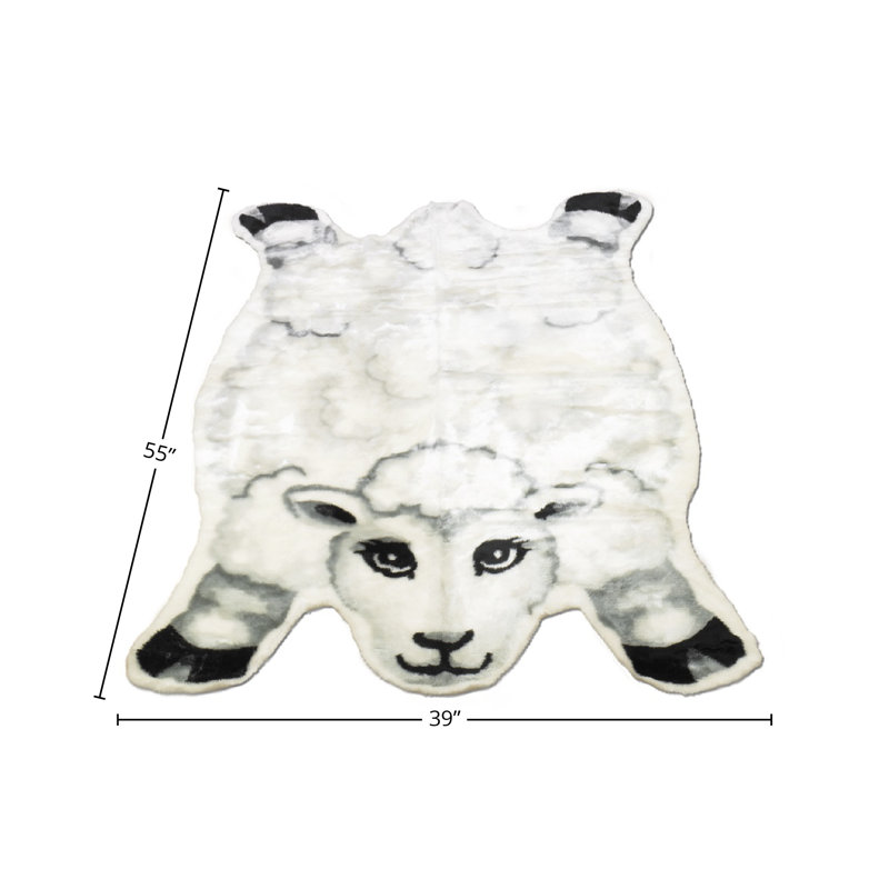 Novelty SanderSon Power Loom Wool White Rug, Novelty 3'3" x 4'7"