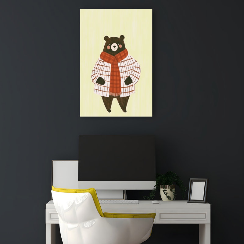 Cozy Plaid Bear Contemporary Bear Autumn Winter Wall Art Print by Mathieu - Wrapped Canvas Print, 45.72cm H x 30.48cm W