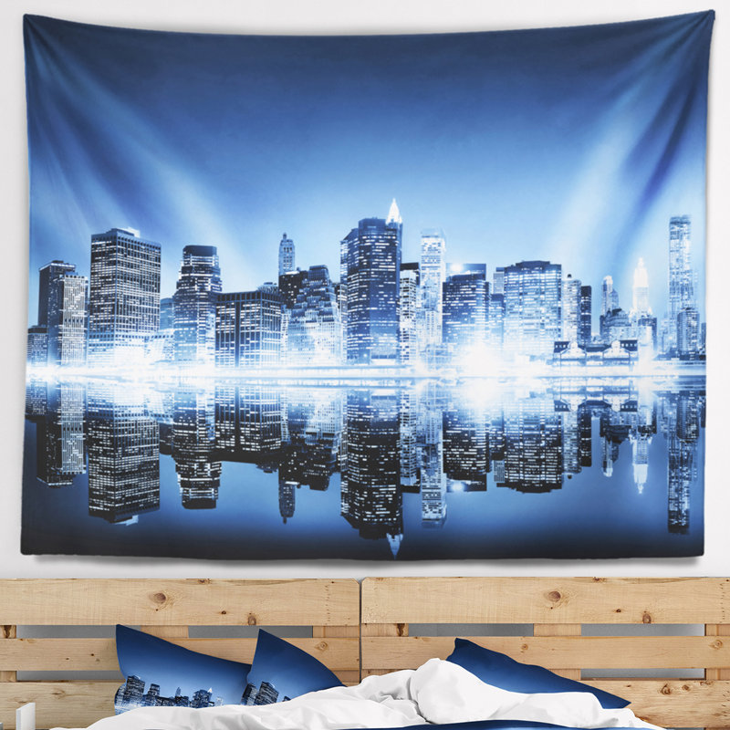 Tapisserie en miroir Cityscape Night New York City, H 68 po x l 80 po