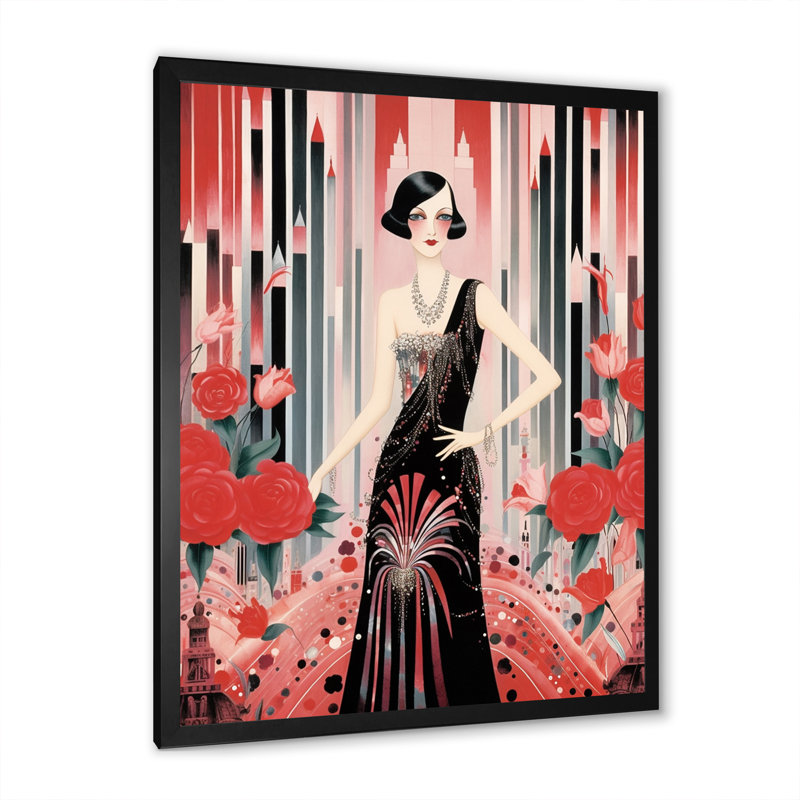 Cosmopolitan Glamour Lady in Black Dress - Fashion Woman, reproduction d'art sur toile, Cadre simple noir