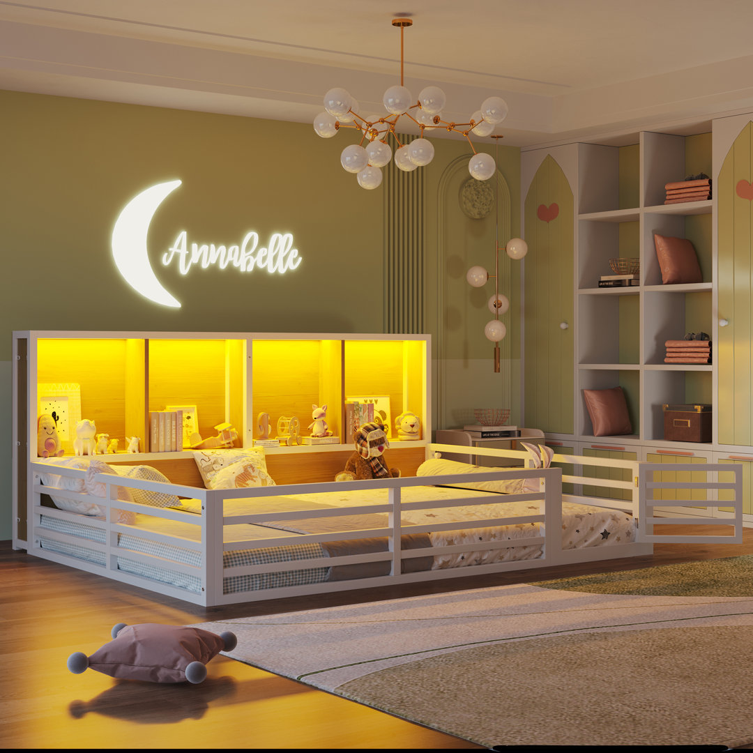 Metal Bed Frame 140 x 200 cm with Storage and Safety Rails