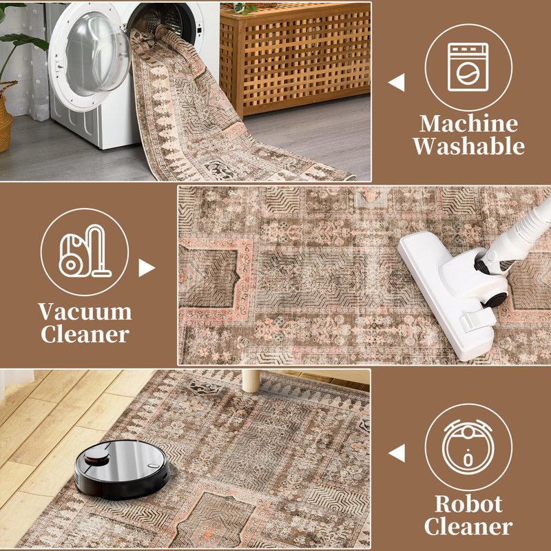 Tapis lavable géométrique pour chambre à coucher à motif géométrique doux et antidérapant, Rectangle 10 pi x 13 pi