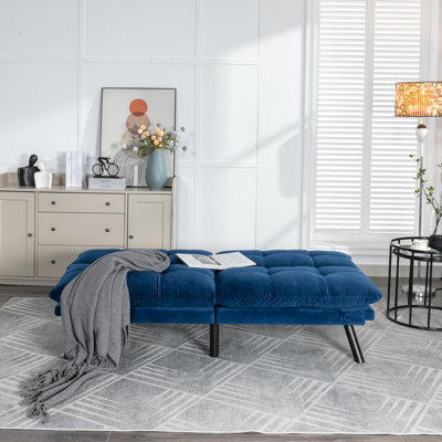 Lit moderne en bleu marine, convient aux petits appartements et aux espaces de vie en velours bleu avec accoudoirs réglables, espace