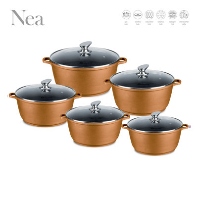 SQ Professional Nea 5 Pieces Aluminium Non-Stick Cookware Set with Glass Lids