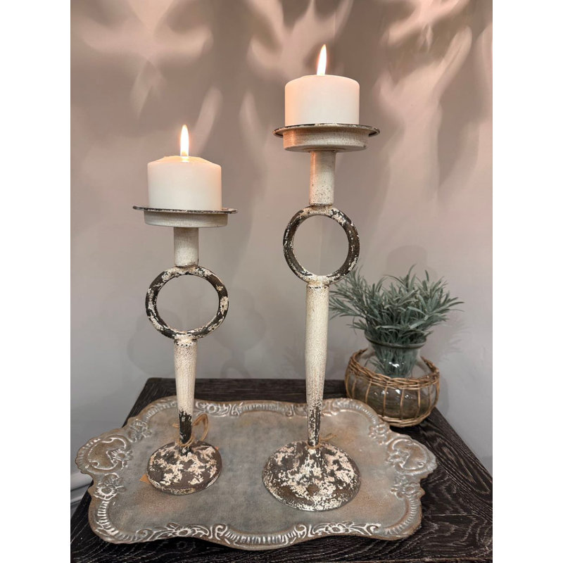 Vintage Ringed Iron Candle Holder, 12.5" H x 4.13" W x 4.13" D