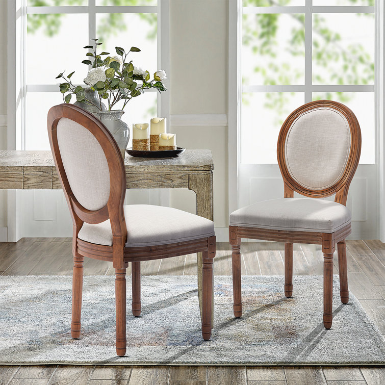 Ophelia & Co. Caille Linen King Louis Back Dining Chairs in Beige