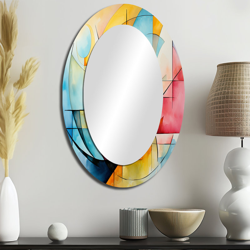 Cubic Soft Colors Tiles II - Miroir mural moderne multicolore, H 36 po x l 24 po