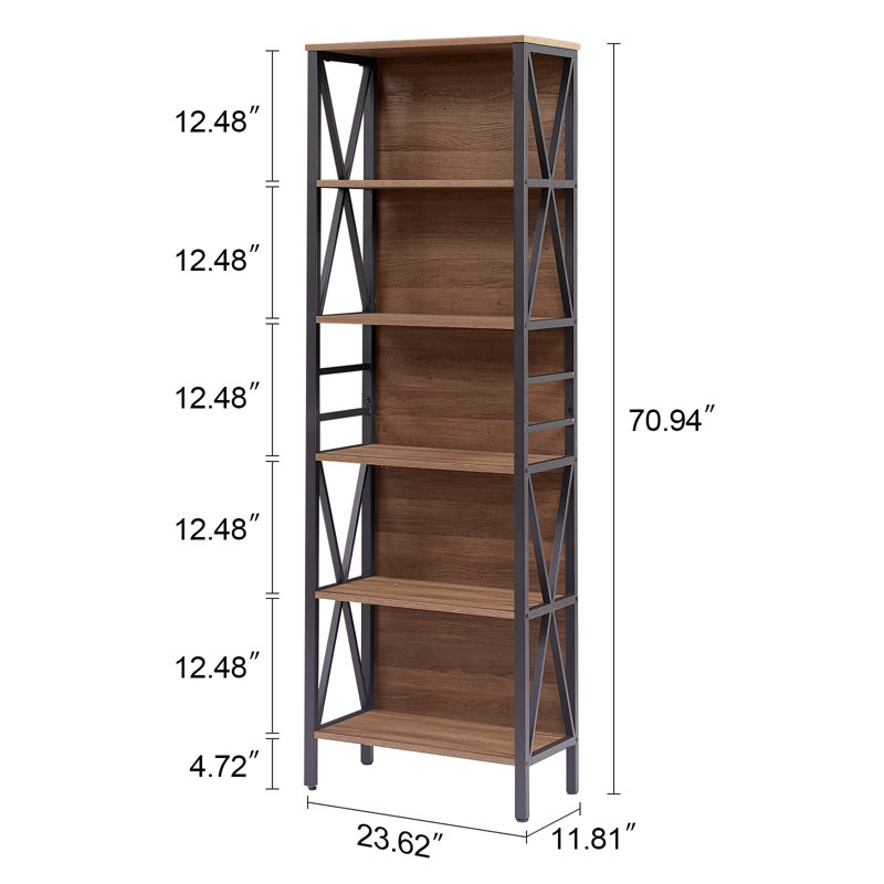 Vintage Brown 6-Tier Adjustable Industrial Bookshelf