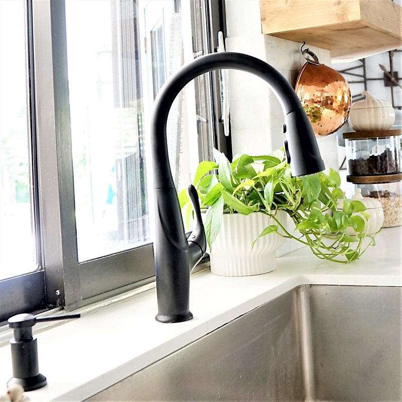 Lulani Kauai Pull Down Single Handle Kitchen Faucet, Matte Black