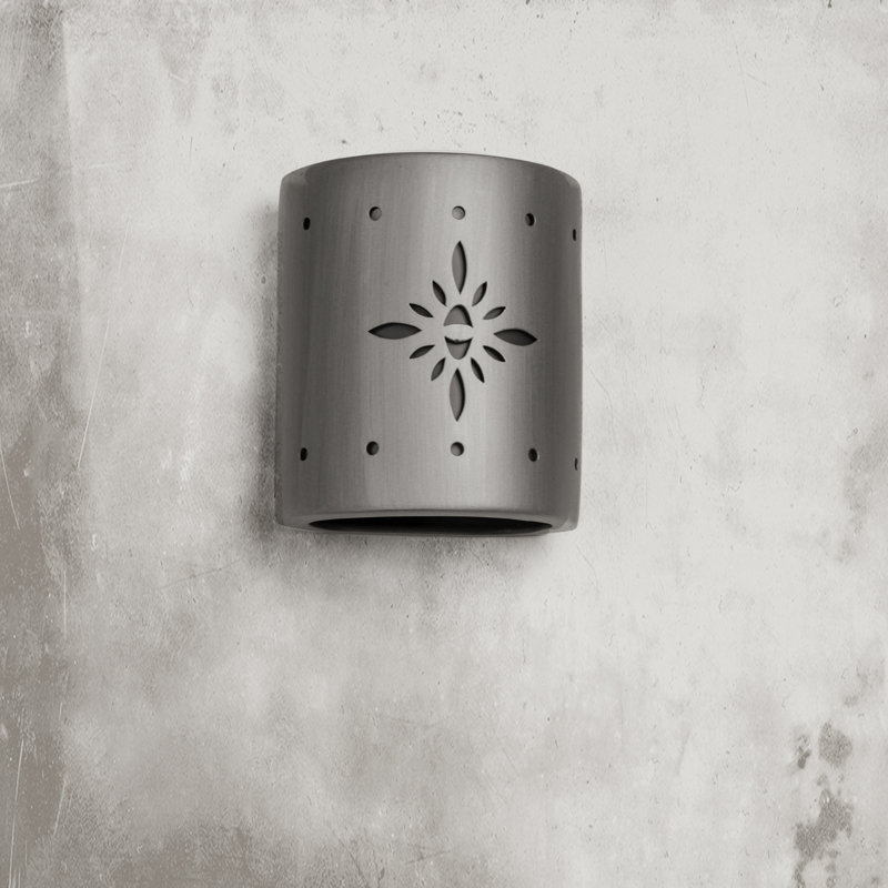 Ninamarie Ceramic Outdoor Wall Light, LED Bulb Included, 8.5" H x 7.5" W x 4" D, Rubbed Pewter