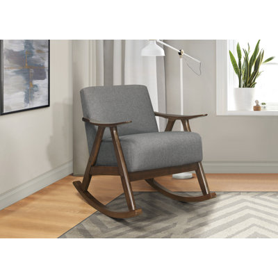 1Pc Rocking Chair, Grey Fabric Upholstered, Dark Walnut Finish Wood, Cushion Seat And Back | Gift Idea