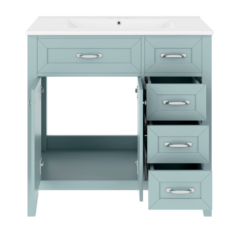 Meuble-lavabo 36 po avec lavabo, Argent argent, Vert