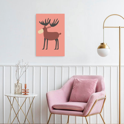 Mignonne caricature d'orignal minimaliste, forêt abstraite, art mural