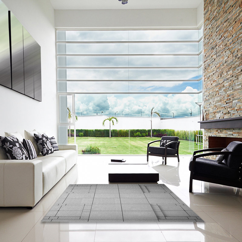 Tapis décoratif gris clair géométrique, Carré 6 pi