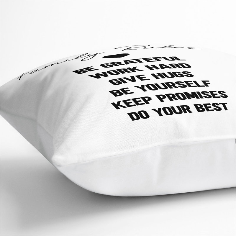Family Rules Typography Scatter Cushion, 40cm H x 40cm W x 15cm D, White