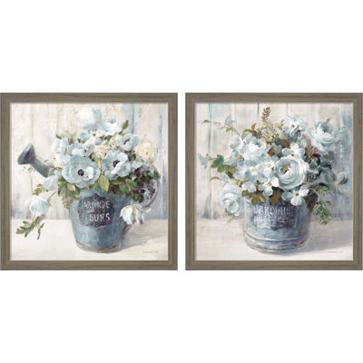 «Garden Blooms Blue Crop» par Danhui Nai, art encadré (ensemble de 2)