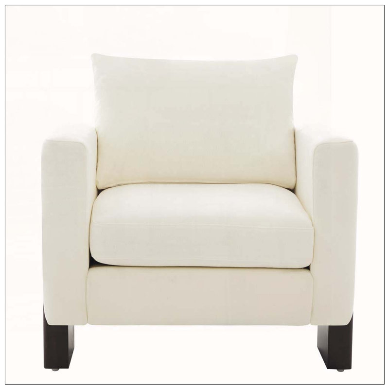 Fauteuil club moderne avec pieds en bois d'hévéa massif et accoudoirs architecturaux, Chenille beige 1