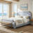 Elegant Upholstered Bed Frame With Nailhead Trim.-1679277600-1679277602