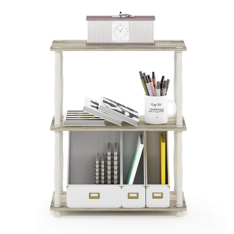 Étagère compacte à 3 niveaux pour usages multiples avec tube classique, Chêne/Blanc