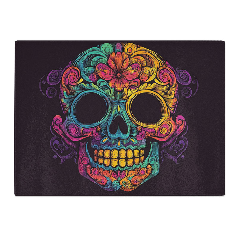 Sugar Skull Illustrated  Glass Chopping Board