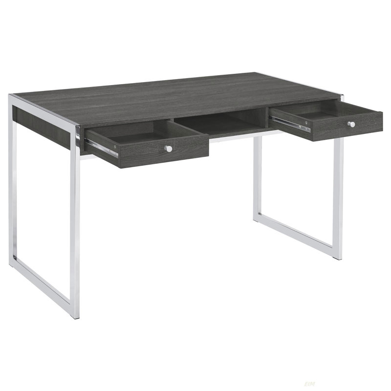Bureau d'écriture à 2 tiroirs gris patiné (bureau)