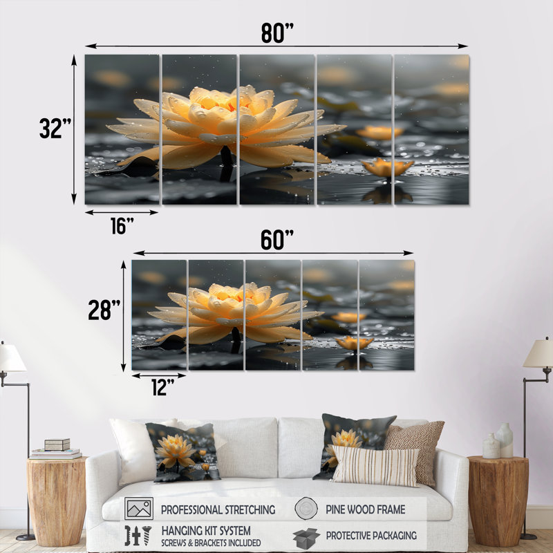 Étang de lotus tropical gris beige avec photo I - lotus, H 28 po x l 60 po