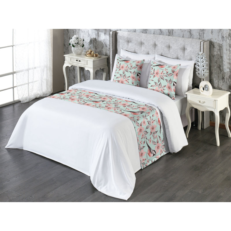 Ensemble de chemin de lit Ambesonne Birds and Nature Wings and Flowers, Très grand lit