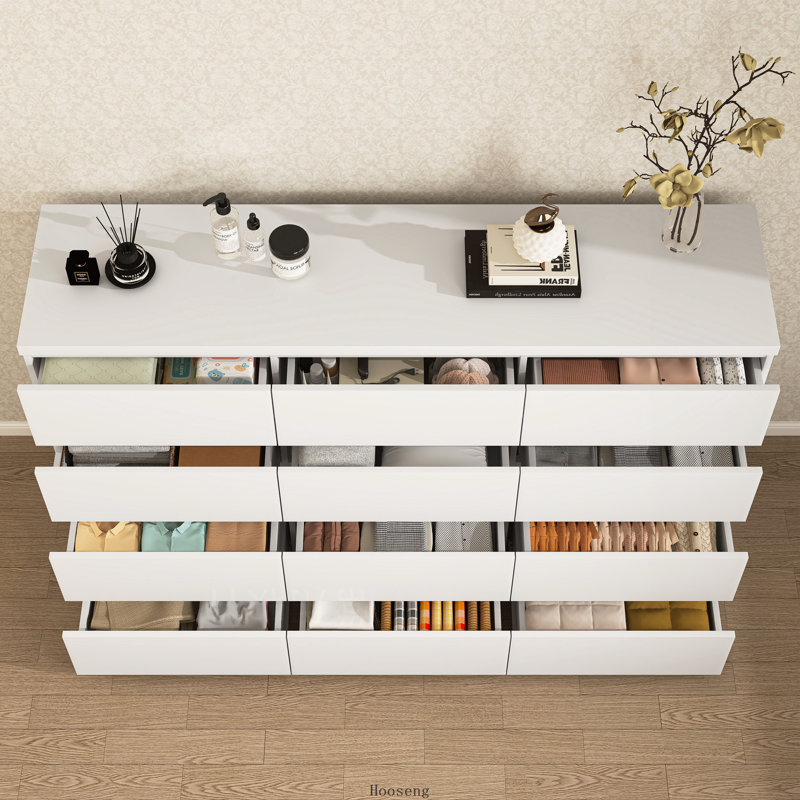 Commode double 12 tiroirs, commode en bois moderne, blanc
