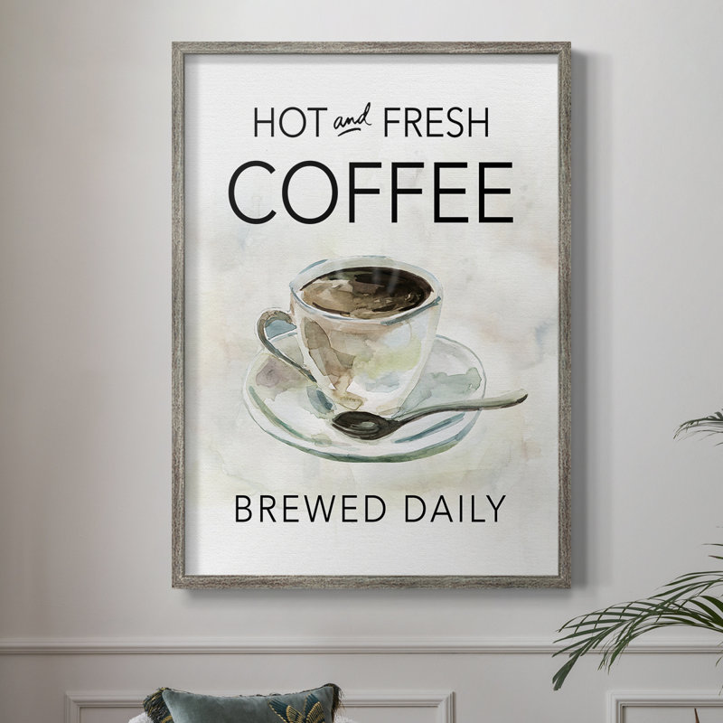 «Hot and Fresh Coffee», reproduction encadrée - bois massif, H 11 po x l 9 po