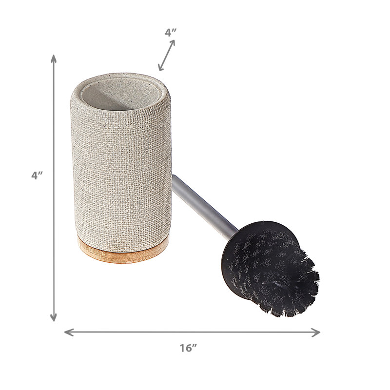 Porte-brosse de toilette en polyrésine avec base en bambou.