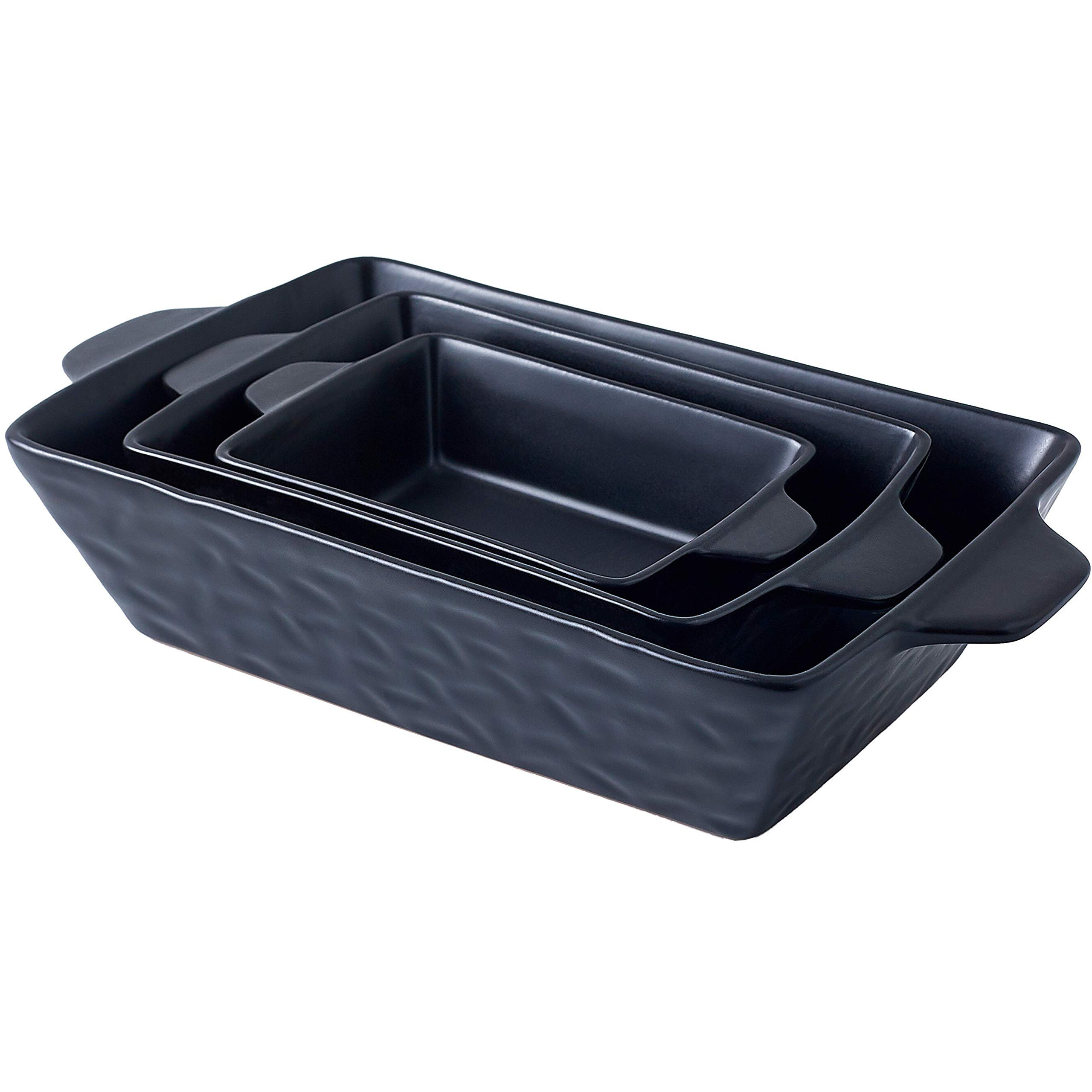 3-Pcs. Rectangular Ceramic Bakeware Set - Durable Baking Dishes Set,  Odor-Free Hybrid Ceramic Non-Stick Baking Pans, Dishwasher Safe (Red)