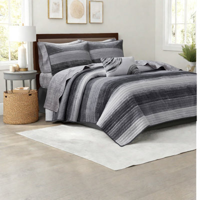Premium Cal King Bedding Sets, Black Multi Microfiber, Contemporary Style For Home