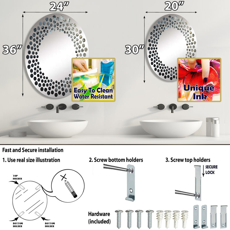 Miroir mural à pois en pierre grise, H 29,5 po x l 19,6 po
